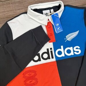 Adidas Mens Large Rugby Polo Carbon Blue All Blacks Colorblock KG4638 NEW